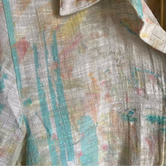 Soft Surroundings Pastel Floral Mixed Materials Button Down Shirt Medium - Picture 7 of 12